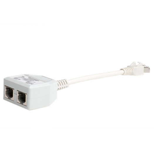 Shielded link splitter RJ45 plug to 2x RJ45 jack - Tel + Data